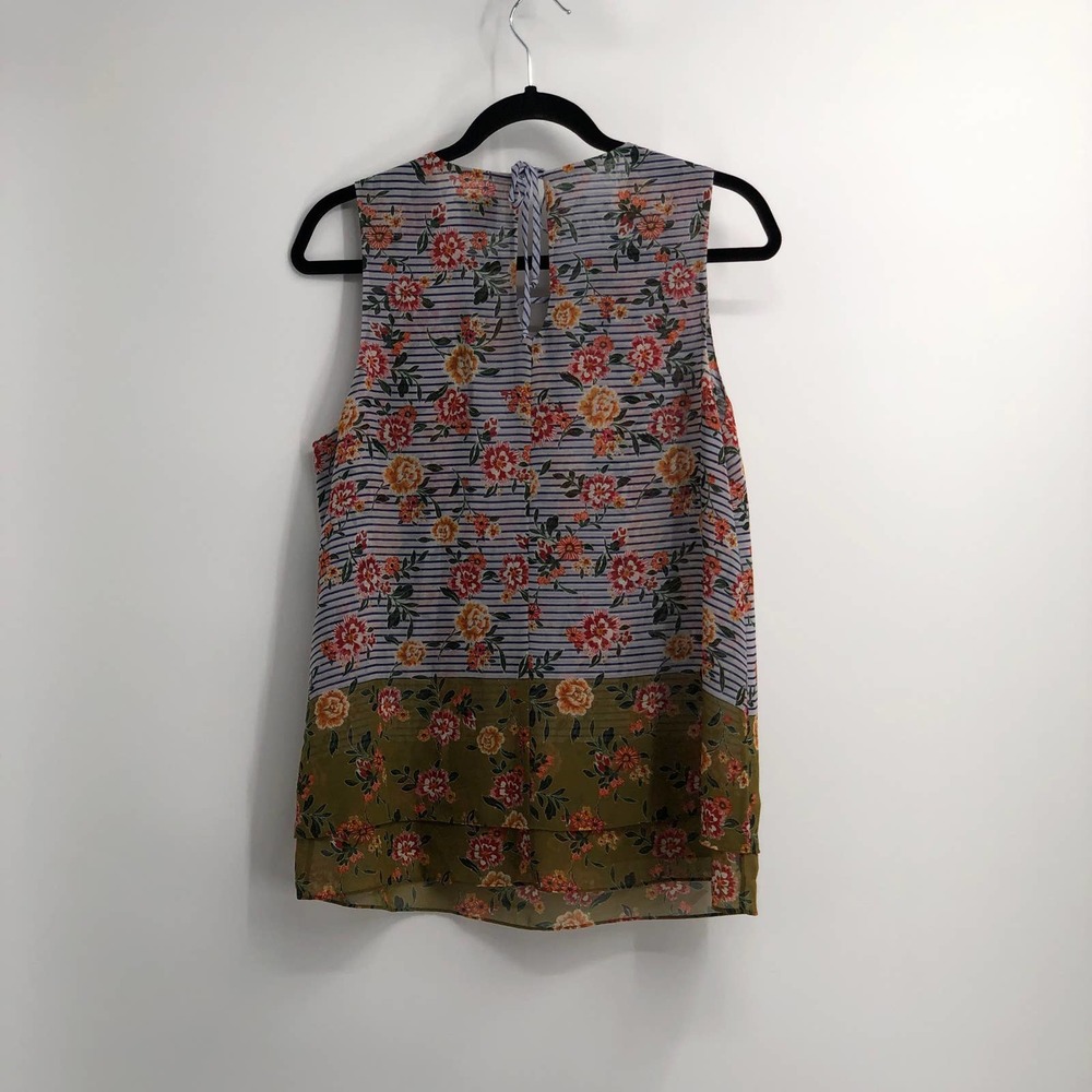 Cabi Blouse Floral Striped Sleeveless A-Line Scoop Neck Multicolored Medium - Picture 5 of 11